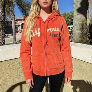 Hollister California Surf Orange Full Zip Hoodie Sz M - Embroidered Y2K sweater